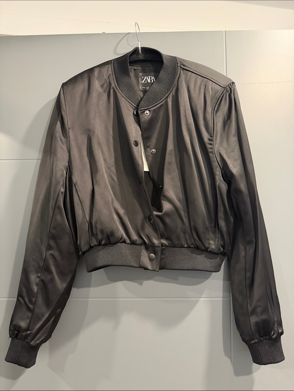 ZARA Black Satin Bomber Jacket NWT